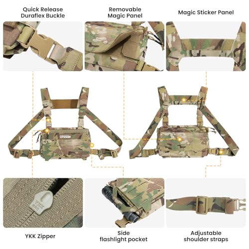 EXCELLENT ELITE SPANKER Tactical Chest Rig Pack EDC Chest Bag Molle Utility Chest Pouch for Outdoor Hunting Workouts Hiking - color: Multicam