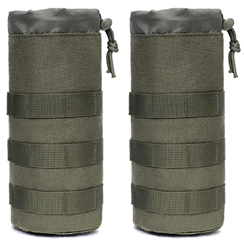 Azarxis Molle Pouches, Tactical Compact EDC Small Utility Pouch Waist Bags Sundries Storage Admin Organize Gear Gadget for Military Backpack - color: #08 Green - Water Bottle Pouch - 2 Pack