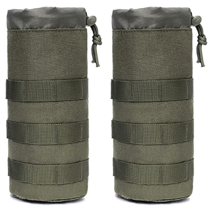 Azarxis Molle Pouches, Tactical Compact EDC Small Utility Pouch Waist Bags Sundries Storage Admin Organize Gear Gadget for Military Backpack - color: #08 Green - Water Bottle Pouch - 2 Pack