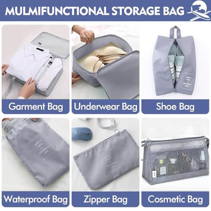 8 Set Packing Cubes for Suitcases, INVODA Travel Luggage Packing Organizers with Laundry Bag, Compression Storage Shoe Bag, Clothing Underwear Bag (Grey) - color: Grey