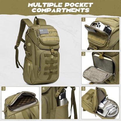 Wotony Tactical Assault Pack Backpack Molle Military Backpack Outdoor Hiking Camping Rucksack Waterproof Khaki 25L - color: Khaki, size: 25L
