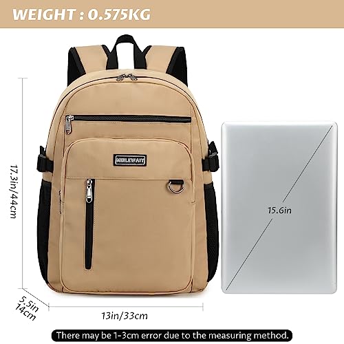 MIRLEWAIY Classical School Backpack Lightweight Bookbag Casual Daypack Travel Work Bag For Teenagers College Girls boys - color: Khaki