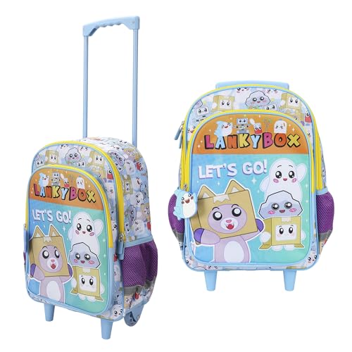 Bioworld Lanky Box Let's Go! 16" Rolling Travel Backpack With Wheels And A Keychain - color: Lanky Box Rolling Let’s Go
