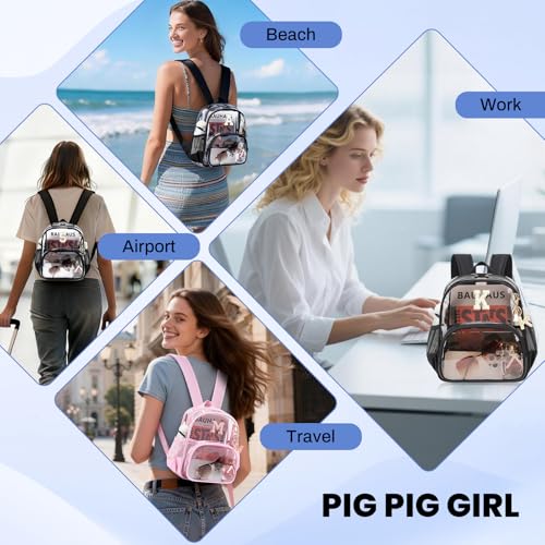 PIG PIG GIRL Clear Backpacks for Stadium Events Approved 12×6×12 Clear Bookbag for Women Mini Transparent Letter Back Pack, Black, Letter-S - color: Black, style: S