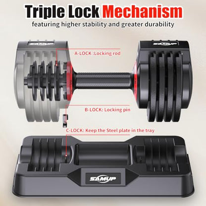 Adjustable Dumbbell Set of 2, 50LBS/100LBS Weights Dumbbell Set with Storage Box, 25lbs/50lbs Pair Adjustable Weights with Anti-slip Silicone Grip, 5-in-1/10-in-1 Quick-Lock Hand Weight Set For Home Gym Suit both Men and Women - color: 25LBS Pair(Total 50
