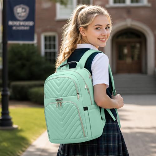 Laptop Backpack Women Big Student Bookbag Middle High School Teen Girls | College Daypack, Water Resistant - color: Light Green, size: 17.3 Inch