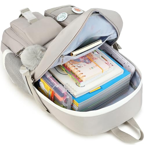 Spotted Tiger School Backpack for Girls Backpack with Lunch Box Anime Bookbag Set School Bag Kawaii Backpacks for Girls Teens (Grey) - color: Grey