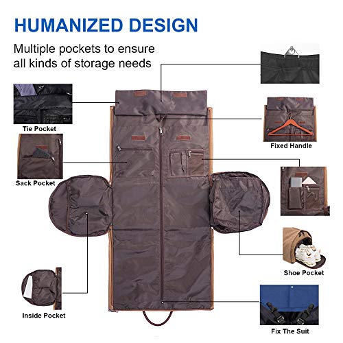 seyfocnia Convertible Travel Garment Bag,Carry on Garment Duffel Bag for Men Women - 2 in 1 Hanging Suitcase Suit Business Travel Bag - color: Brown-two pockets-Canvas