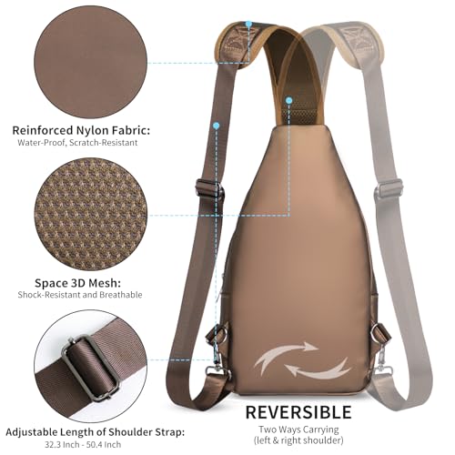 AMJ Crossbody Sling Bag Men Women, Casual Shoulder Backpack, Chest Daypack Satchel for Hiking Travel - color: Leather Brown, size: Large