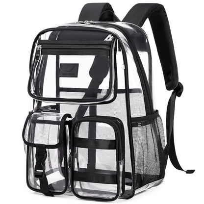 LXYGD Clear Backpack for School Stadium Approved Transparent Heavy Duty See Through College Bookbag Travel Work Daypack Security for Teens Girls Women Students (Black) - color: Black
