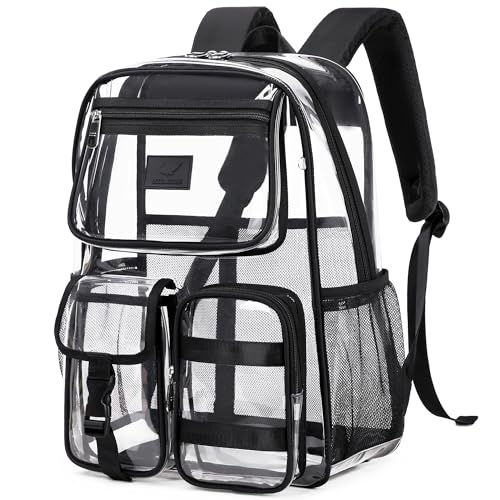 LXYGD Clear Backpack for School Stadium Approved Transparent Heavy Duty See Through College Bookbag Travel Work Daypack Security for Teens Girls Women Students (Black) - color: Black