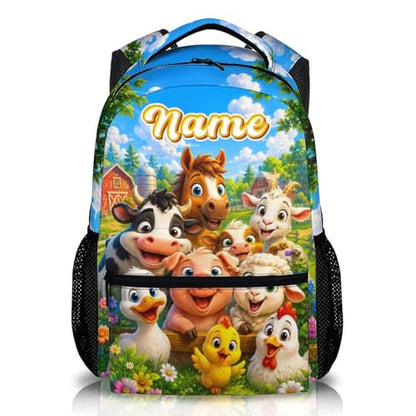 Custom Backpack for Kids Toddlers School Personalized Farm Animal Bookbag for Boys Girls, Funny Cute Schoolbag for Kindergarten Preschool Elementary - color: Green