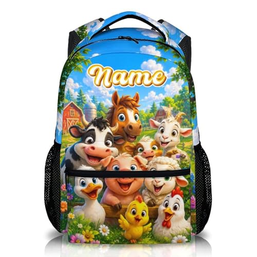 Custom Backpack for Kids Toddlers School Personalized Farm Animal Bookbag for Boys Girls, Funny Cute Schoolbag for Kindergarten Preschool Elementary - color: Green