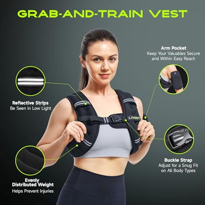 Weighted Vest, Weighted Vest for Women Men, 5lb/10lb/15lb/20lb/25lb/30lb SGS Certified Weight Vest with Pocket Reflective Strips Adjustable Buckle Straps for Walking Running Strength Training Cardio Workout - size: 15lbs