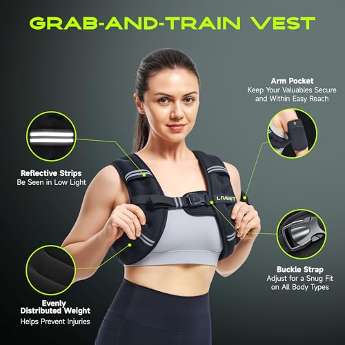 Weighted Vest, Weighted Vest for Women Men, 5lb/10lb/15lb/20lb/25lb/30lb SGS Certified Weight Vest with Pocket Reflective Strips Adjustable Buckle Straps for Walking Running Strength Training Cardio Workout - size: 25lbs