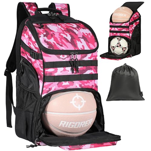 TRAILKICKER Basketball Backpack Women Fit Soccer Volleyball Baseball Football Sports Backpack Training Equipment Bag for Team - color: Pink Camo, size: L