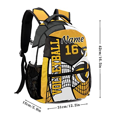 Custom Volleyball Yellow White Black Waterproof Backpack Bookbag with Name for Birthday Holiday Gift - color: Backpack 1
