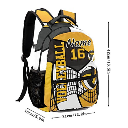 Custom Volleyball Yellow White Black Waterproof Backpack Bookbag with Name for Birthday Holiday Gift - color: Backpack 1