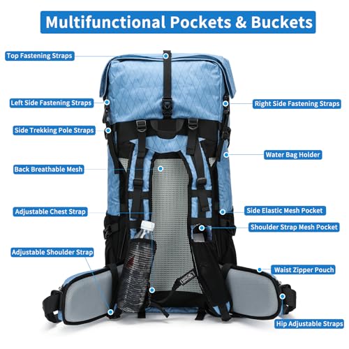 Hiking Backpack,40L to 50L Extra Large Capacity Hiking Bag,Internal Frame Camping Backpack,Upgraded X-PAC Lightweight Sport Daypack Travel Backpack Fit For Mountain Climbing Camping(Blue) - color: Blue