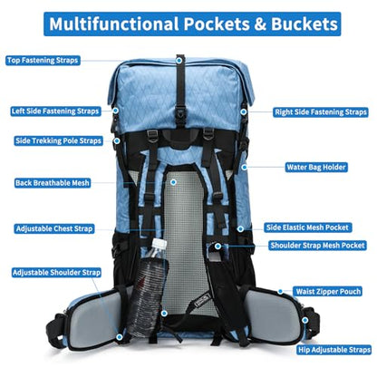 Hiking Backpack,40L to 50L Extra Large Capacity Hiking Bag,Internal Frame Camping Backpack,Upgraded X-PAC Lightweight Sport Daypack Travel Backpack Fit For Mountain Climbing Camping(Blue) - color: Blue