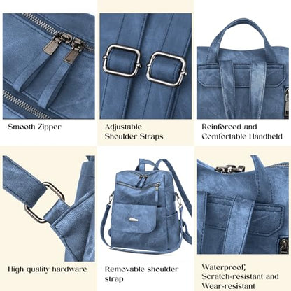 Backpack Purse for Women, Women Backpack Purse Small Leather Waterproof Anti-theft Shoulder Bags Handbags Ladies - color: Blue