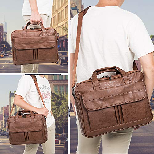 seyfocnia Men's Business Travel Briefcase Leather Handmade Messenger Bags Laptop Bag - color: Brown, size: 15.6inch
