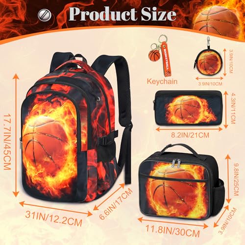 Boys Basketball Backpack with Lunch Box, Kids Backpack Set for School, 17inch Bookbag with Pencil Case Coin Purse Red - color: Basketball