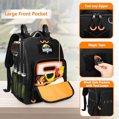 HODRANT Tactical Camp Utensil Organizer Backpack, Large Hanging Camping Kitchen Storage Bag with Paper Towel Holder & Multi-Pockets, Grill & Cookware Utensil Caddy for RV, BBQ & Picnic, Bag Only