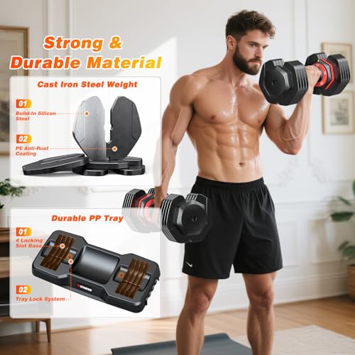 XDDIAS Adjustable Dumbbells Set of 2 for Strength Training, One-Hand Quick Adjust, 25/55/80/90 lbs Options, Anti-Slip Grip Handle, Compact Home Gym Weights for Men Women - color: Basic 5-Level 55LB Pair