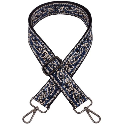 Replacement Purse Strap Shoulder Strap Adjustable Crossbody Strap for Women Crossbody Wide Shoulder Bag - color: Blue Paisley-Black Metal