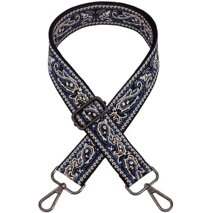 Replacement Purse Strap Shoulder Strap Adjustable Crossbody Strap for Women Crossbody Wide Shoulder Bag - color: Blue Paisley-Black Metal