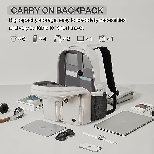 mixi Large Expandable Travel Laptop Backpack, Lightweight Durable College Bookbag Men Woman 15.6" Computer Bag, Water Resistant Outdoor Hiking Backpacks With Multifunction Pockets, Beige - color: Beige Expandable