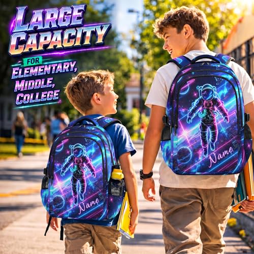 School Backpack Personalized Astronaut Backpacks for Kids Teens Students, Large Cool Custom Bookbag for Elementary Middle Senior High School - color: White