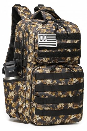 Wotony Military Tactical Backpack for Men Waterproof Daypack 3 Day Assault Pack Molle Bag with Water Bottle Holder - color: Yellow Maple Leaves, size: 30L
