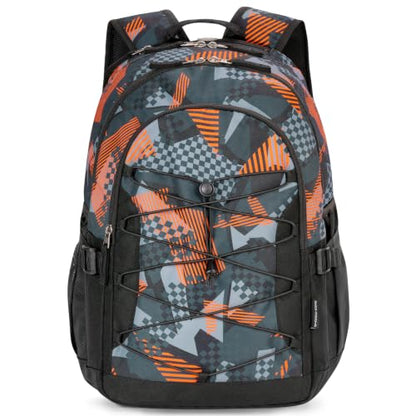 Choco Mocha Boys School Backpack, Orange Backpack for Teen Boys Kids Large Bookbag 17.5 Inch, Geometric - color: Orange-geometric