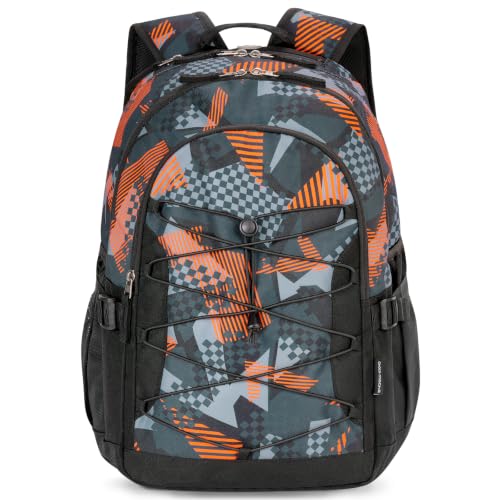 Choco Mocha Boys School Backpack, Orange Backpack for Teen Boys Kids Large Bookbag 17.5 Inch, Geometric - color: Orange-geometric