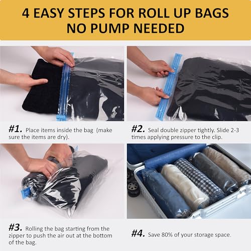 Cozy Essential Compression Bags for Travel - Travel Essentials - 12 Pack Space Saver Plastic Packaging Bags - No Vacuum Needed - Compression Packing Bags for Cruise Accessories - size: 12 Travel