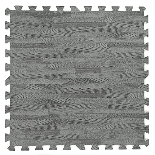 100 Sq. Ft 3/8 Inch Thick Printed Foam Tiles Interlocking Foam Mat, Sea Haze Grey Wood Grain Style Print, (24"x24", 25 pcs), Protective Flooring for Home, Exercise or Trade Show - color: Sea Haze Grey