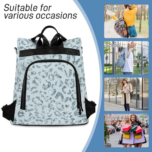 Leopard Print Baby Blue Backpack Purse for Women Anti-Theft Bag Fashion Bags Ladies Shoulder Travel Bag - color: Leopard Print Baby Blue, size: No Custom
