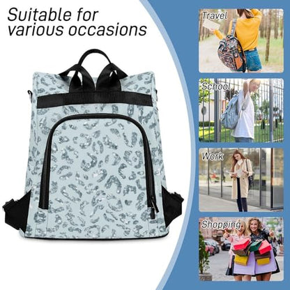 Leopard Print Baby Blue Backpack Purse for Women Anti-Theft Bag Fashion Bags Ladies Shoulder Travel Bag - color: Leopard Print Baby Blue, size: No Custom