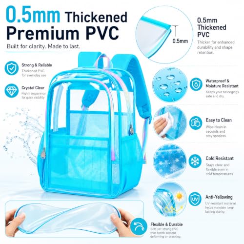 gxtvo Clear Backpack, Heavy Duty Transparent Bookbag, See Through Backpacks for Women Men | Heavy Duty - color: Chic Sky Blue Clear Backpack