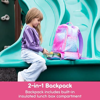 J World New York 2-in-1 Insulated Backpack Lunch Box for Kids. Adult School Bookbag, Lavender Checkers, 17 x 13 x 9 Inches - color: Lavender Checkers