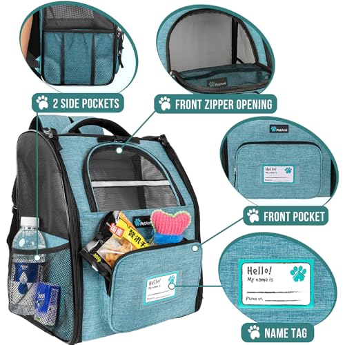 PetAmi Dog Backpack Carrier for Small Large Cat, Pet, Puppy, Ventilated Pet Hiking Backpack Travel Bag, Airline Approved Cat Backpack Carrier, Camping Biking Dog Bag Up to 18lbs Pet, Teal Turquoise - color: Sea Blue