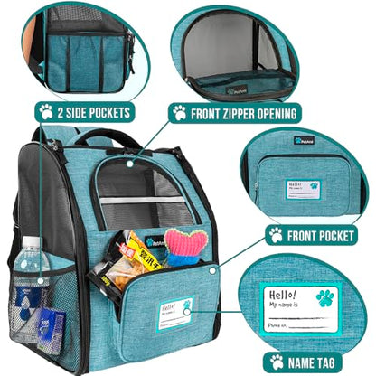 PetAmi Dog Backpack Carrier for Small Large Cat, Pet, Puppy, Ventilated Pet Hiking Backpack Travel Bag, Airline Approved Cat Backpack Carrier, Camping Biking Dog Bag Up to 18lbs Pet, Teal Turquoise - color: Sea Blue