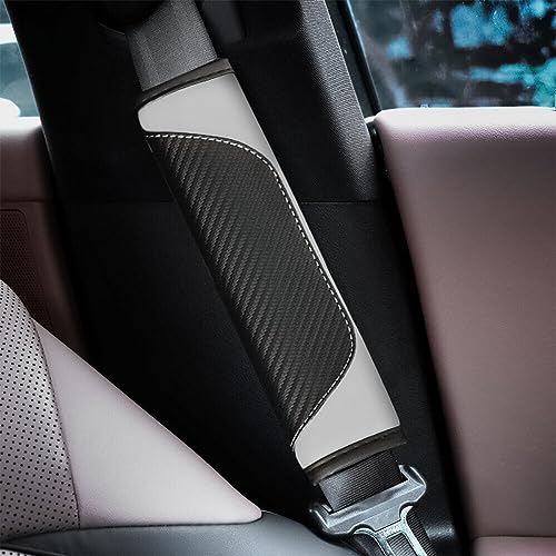 AUCELI 2PCS Car Seat Belt Cover, Carbon Fiber Seatbelt Shoulder Strap Covers, Breathable Leather Soft Harness Pad Protect Your Neck and Shoulder Compatible with Cars - color: Black/White