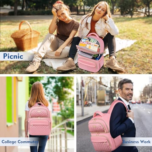 Backpack Cooler Lunch Backpack Double Decker Lunch Box,Insulated Backpack Lunch Cooler Bag, Lightweight Leakproof Lunchbox Backpack for Women Men to Travel,Picnic,Hiking,Beach,Camping - color: Pink