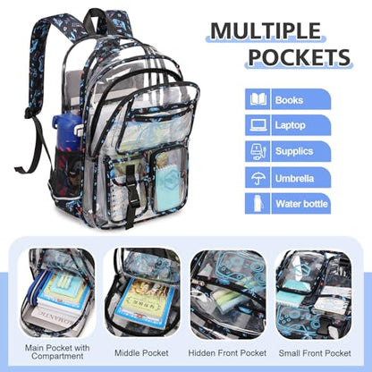 DIGOBAY 3PCS Cool Luminous Clear Backpack for Boys Kids, Gamer Clear Bookbag for School, See Through PVC Transparent Backpacks with Lunch Bag Pencil Case, Backpack Heavy Duty for School Stadium - color: Blue