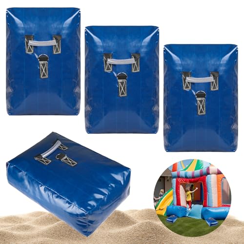 Esmorah 4pcs Vinyl Sandbags with Handle, 50lb Capacity Bounce House Sand Bags, Duty Sand Bag Anchor Safety Weight Product for Inflatable Trampolines and Water Slides (Blue)