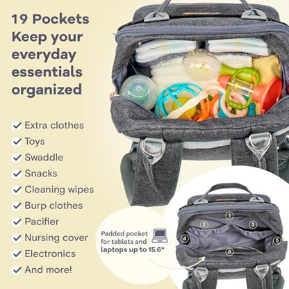 RUVALINO Diaper Bag Backpack - Multifunction Waterproof Travel Backpack, Baby Bag with Changing Pad & Stroller D-Ring & Pacifier Case - Travel Essentials & Baby Registry Search - Unisex, Dark Gray - color: Classic_dark Gray