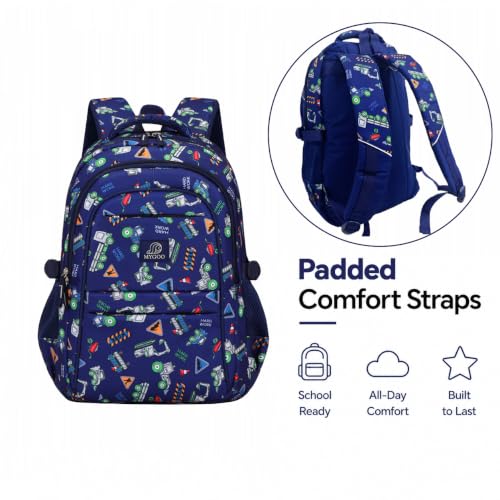 MYGOO Boys School Backpack Euclid Truck Blue Bookbag for Elementary Middle School Ages 5-12, 17 inch Large Capacity 24L Kids Student Travel Bags - color: Euclid Truck Blue